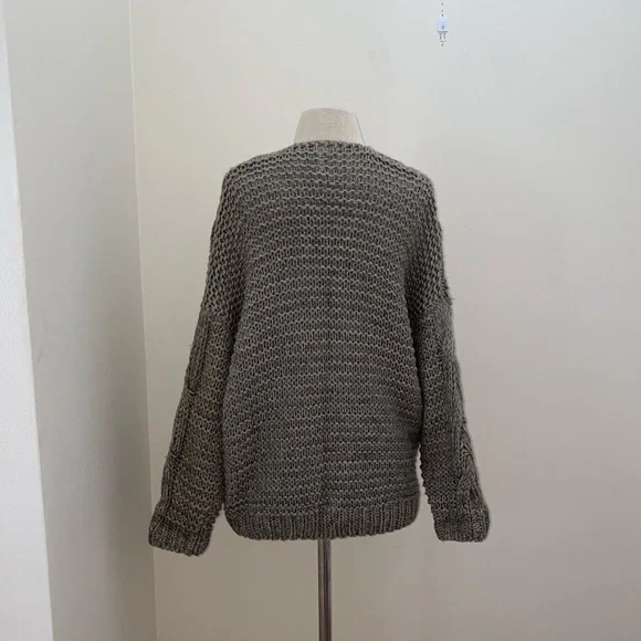 Wishlist Green Chunky Open Cable Knit Dolman Sleeve Cardigan Sweater Size M/L - Picture 4 of 11